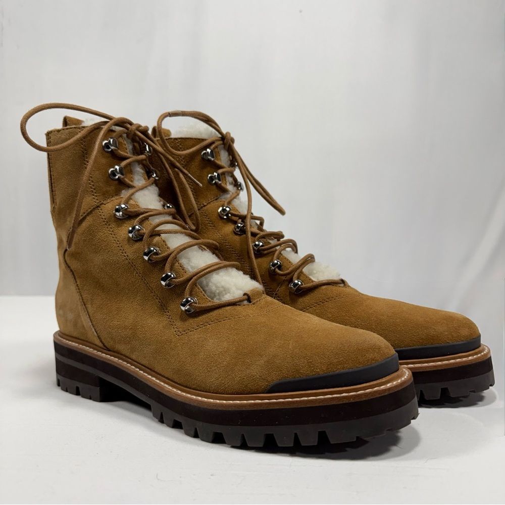 Brown Suede Shearling Combat Hiker Boots Marc Fisher Size 11